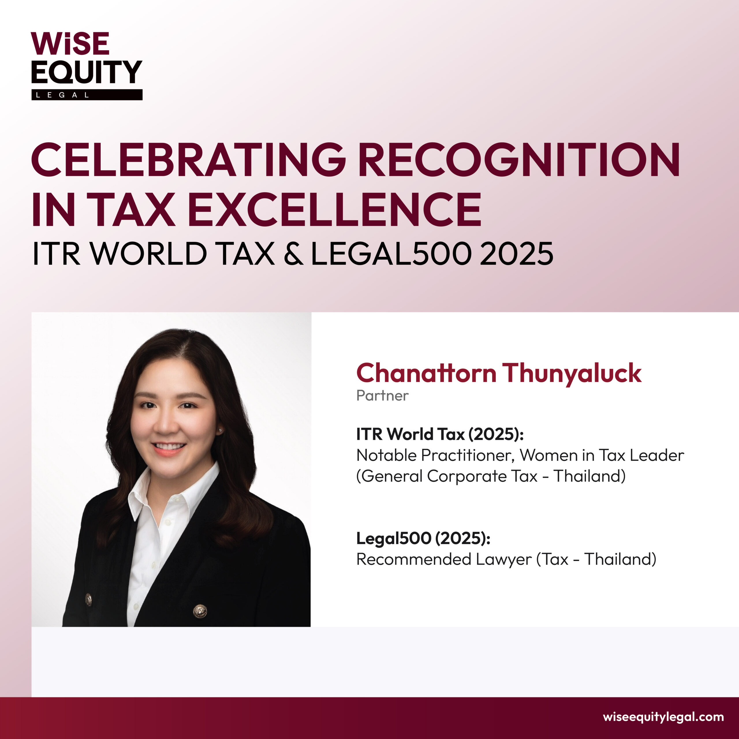 Wise Equity Partner Recognized Among Thailand’s Leading Tax Practitioners