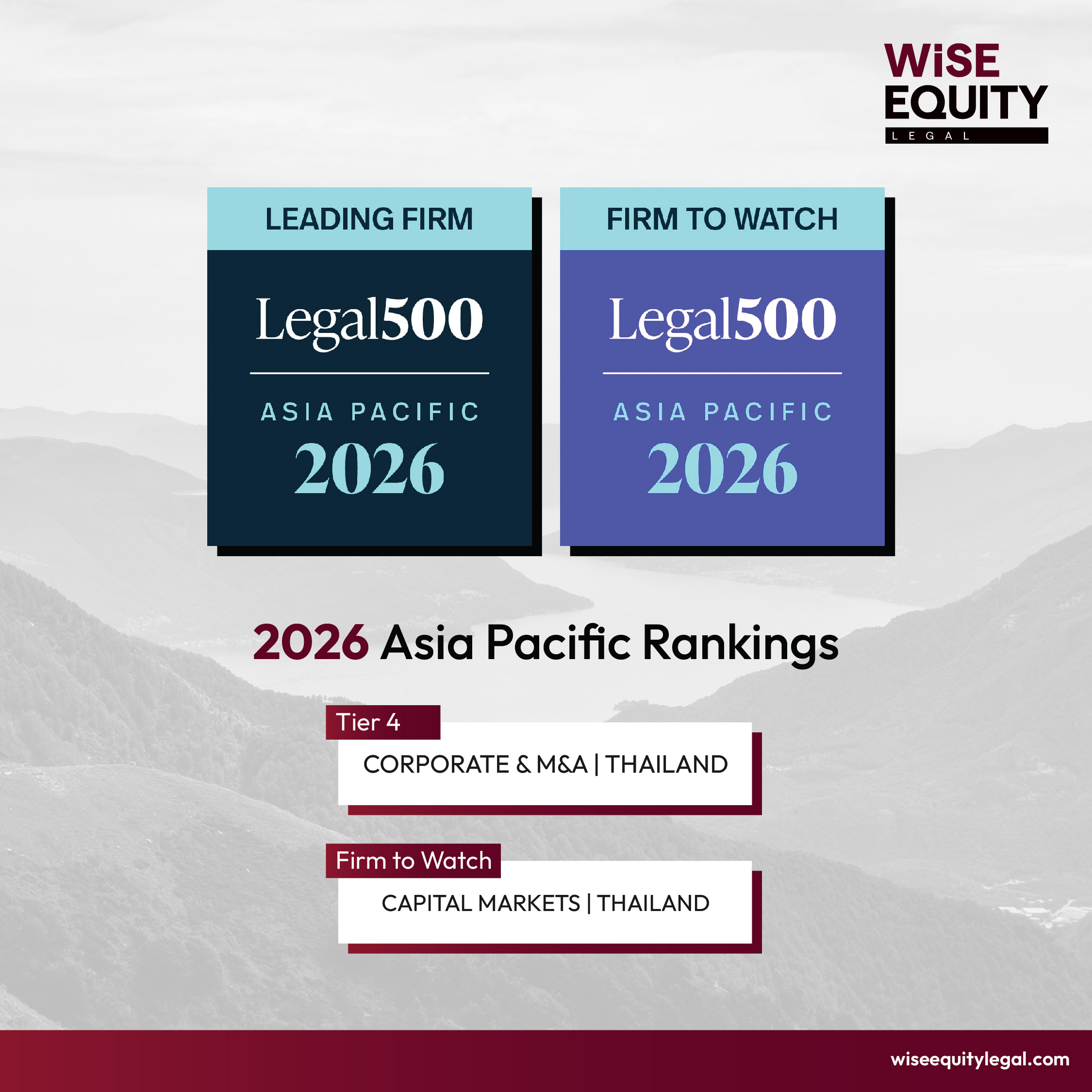 Wise Equity Makes Legal 500 Asia Pacific 2026: Tier 4 in Corporate & M&A, “Firm to Watch” in Capital Markets